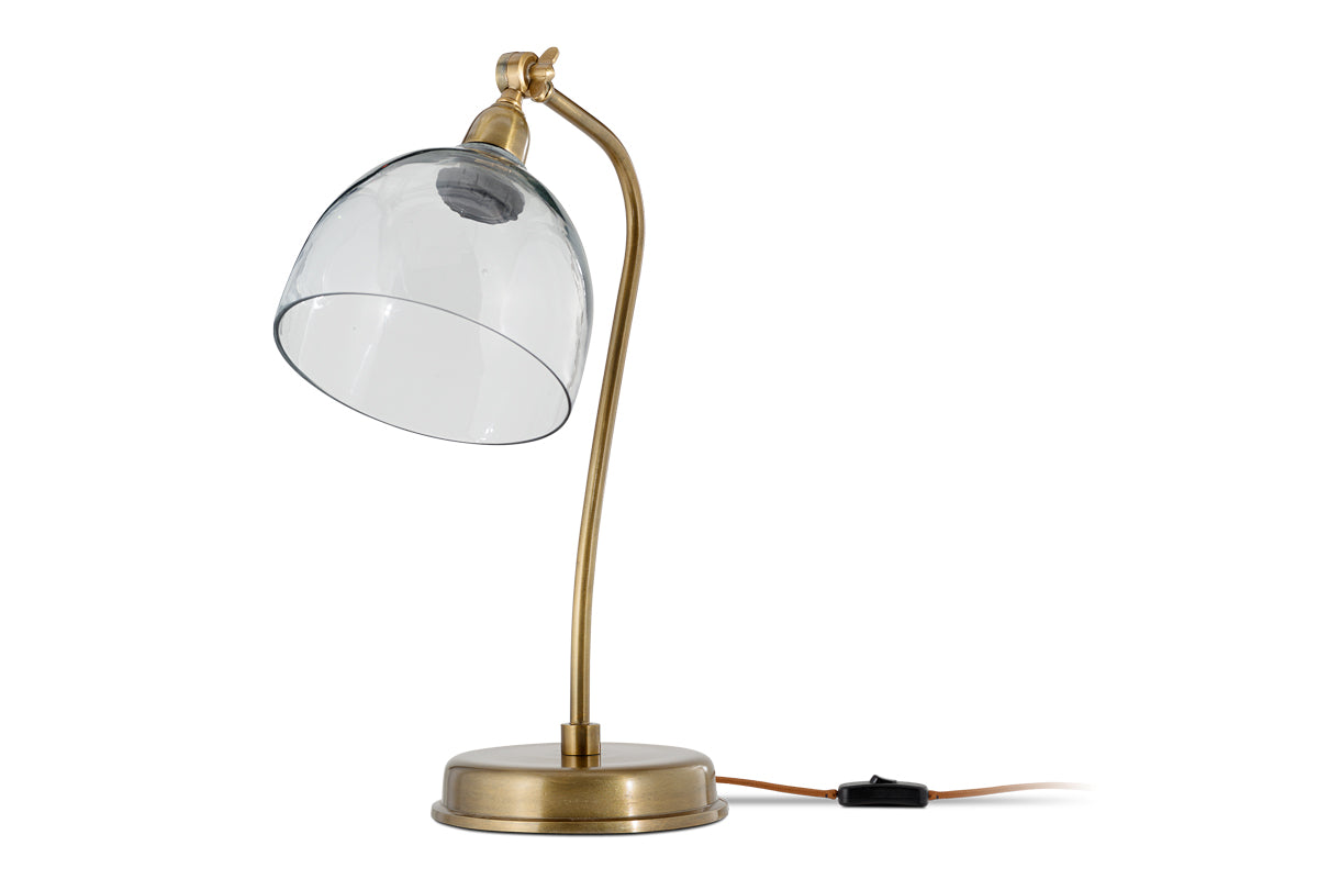 Purnia Glass & Metal Desk Lamp - Clear & Antique Brass