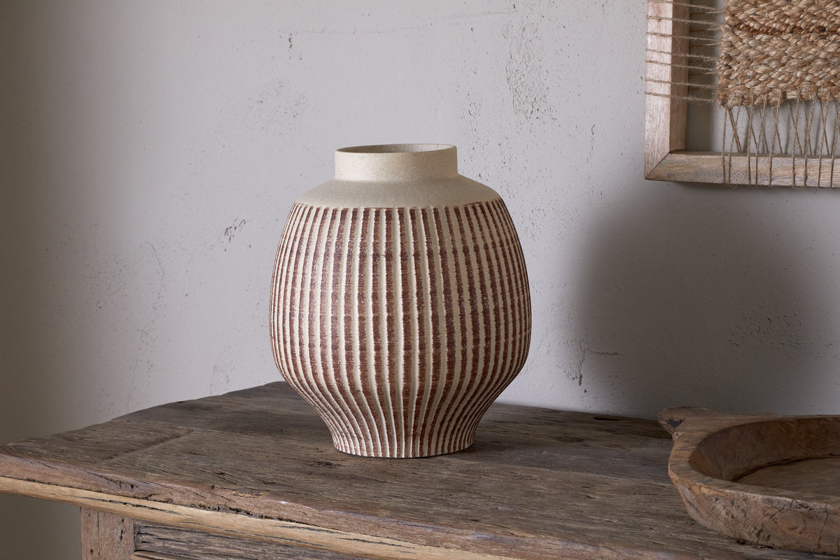 Perola Reactive Glaze Decorative Vase - Natural & Rust