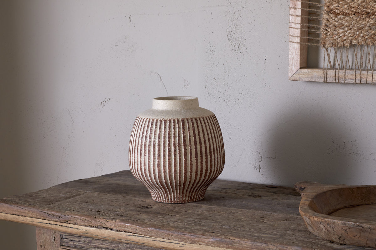 Perola Reactive Glaze Decorative Vase - Natural & Rust