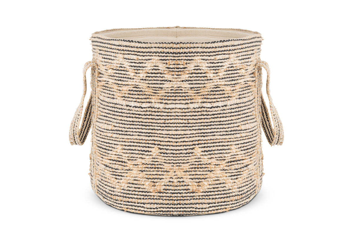 Padla Cotton & Jute Laundry Basket - Black & Natural