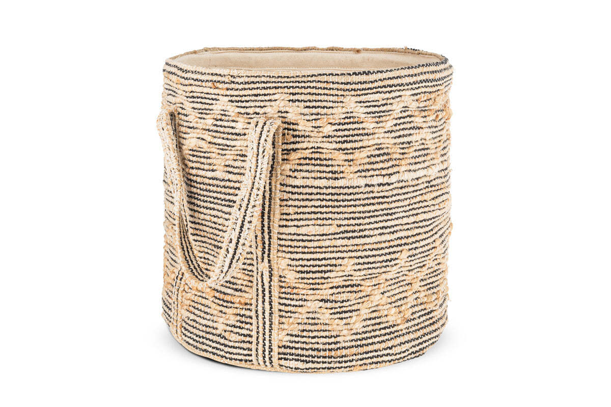 Padla Cotton & Jute Laundry Basket - Black & Natural