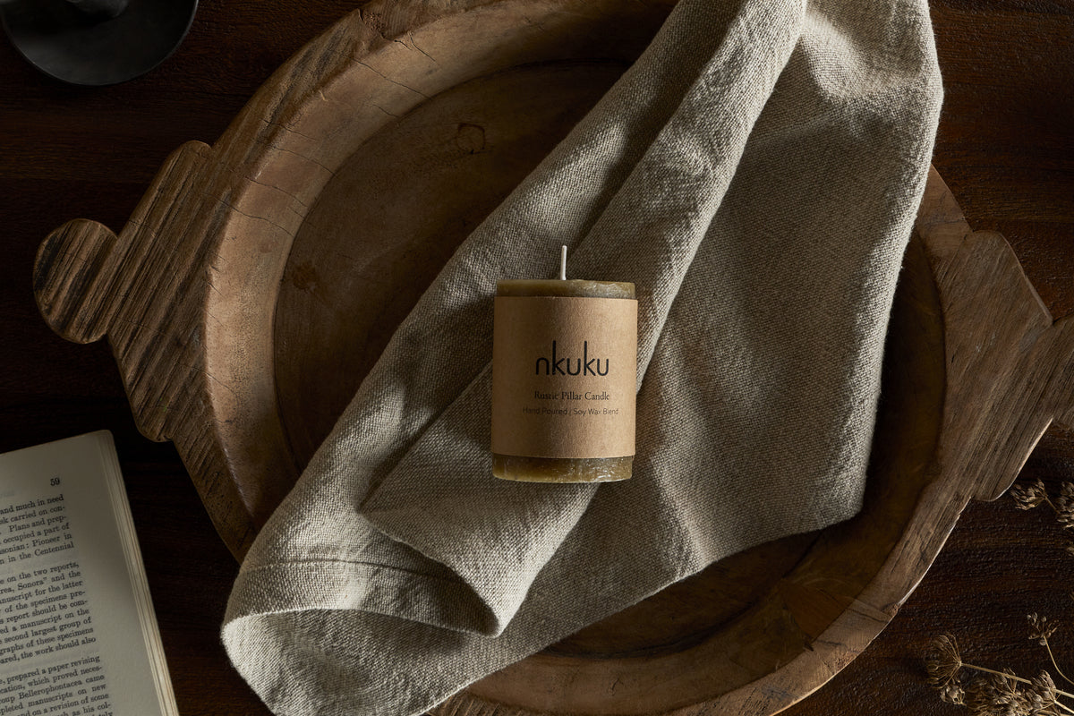 Rustic Soy Blend Mini Pillar Candle - Olive