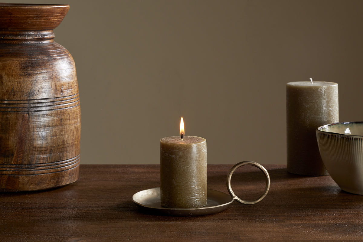 Rustic Soy Blend Mini Pillar Candle - Olive