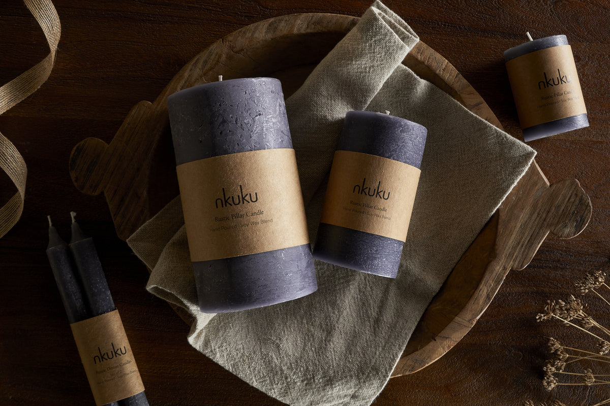 Rustic Soy Blend Mini Pillar Candle - Charcoal