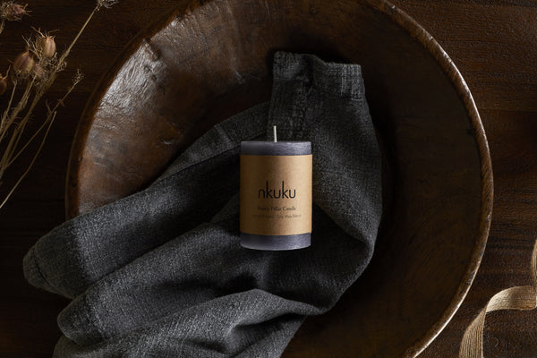 Rustic Soy Blend Mini Pillar Candle - Charcoal