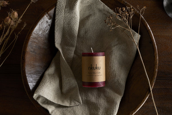 Rustic Soy Blend Mini Pillar Candle - Dark Cherry
