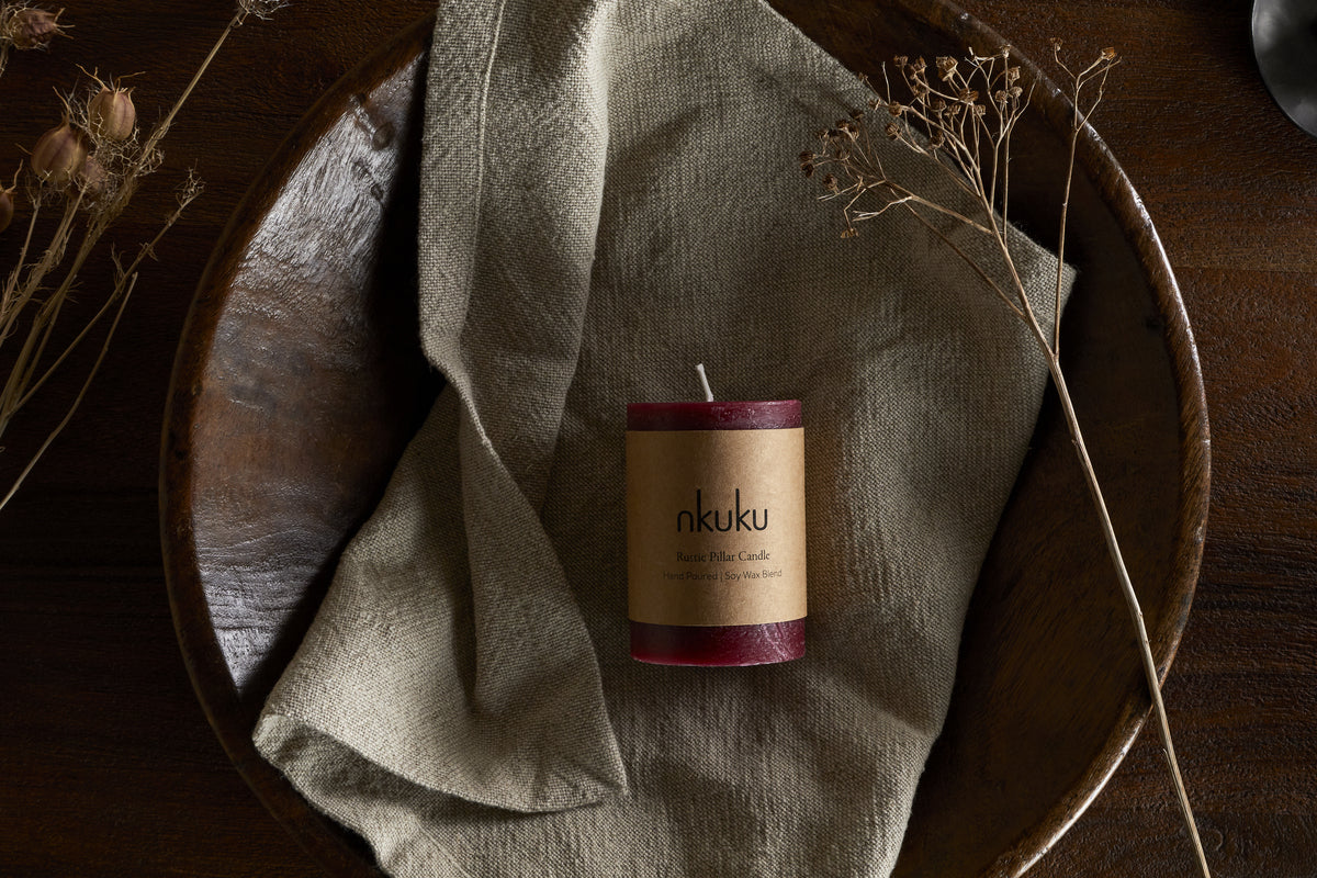 Rustic Soy Blend Mini Pillar Candle - Dark Cherry