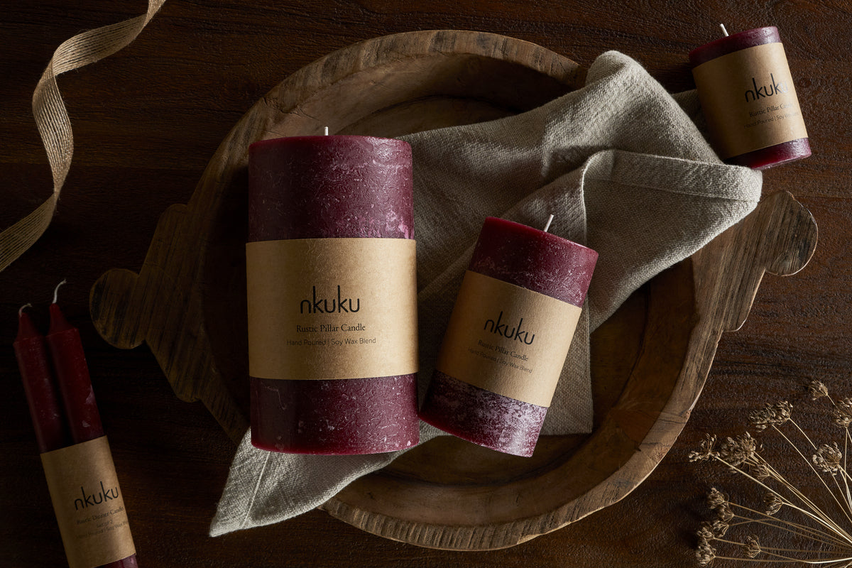 Rustic Soy Blend Pillar Candle - Dark Cherry - Large