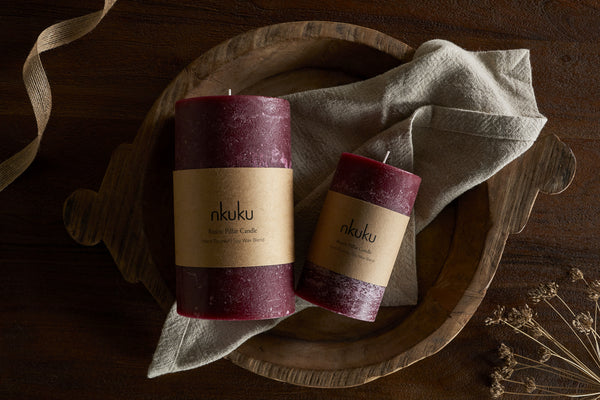 Rustic Soy Blend Pillar Candle - Dark Cherry - Small