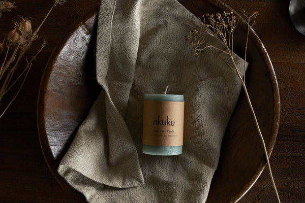 Rustic Soy Blend Mini Pillar Candle - Sage Green
