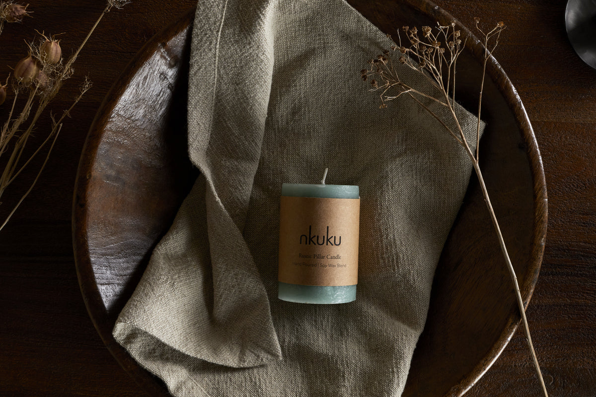 Rustic Soy Blend Mini Pillar Candle - Sage Green