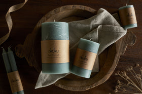 Rustic Soy Blend Pillar Candle - Sage Green - Large