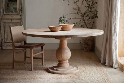 Laya Round Carved Wood Table - Large