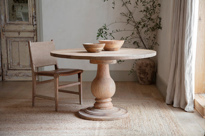 Laya Round Carved Wood Table - Small
