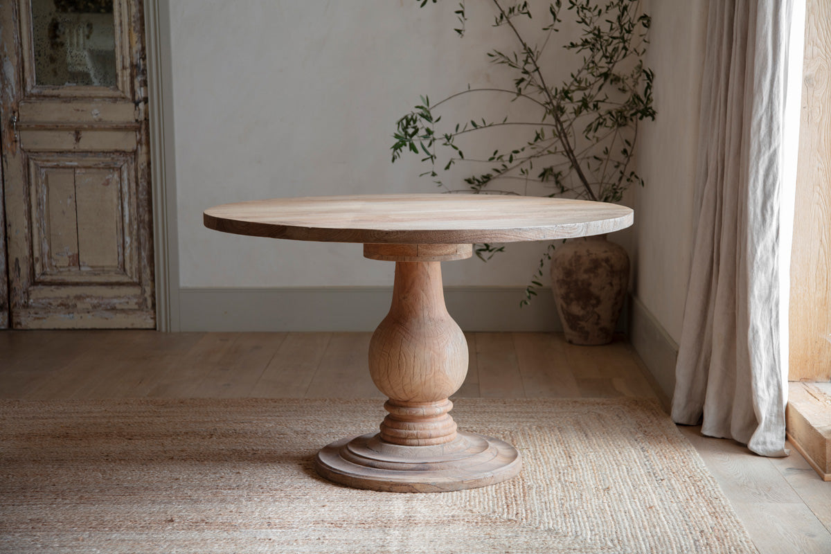 Laya Round Carved Mango Wood Table - Small