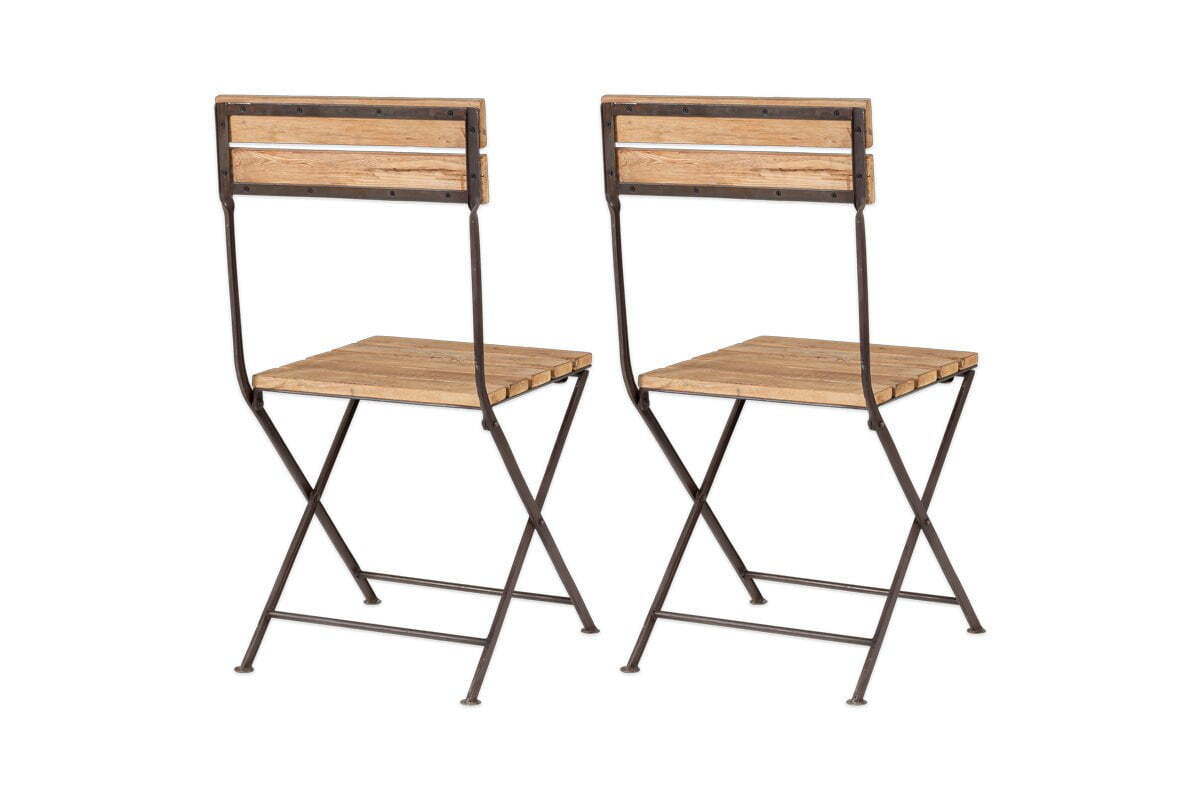 Rishikesh Reclaimed Wood & Iron Folding Chairs - (Set of 2)