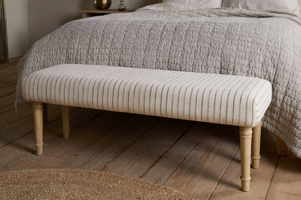 Sanja Stripe Upholstered Bench - Grey