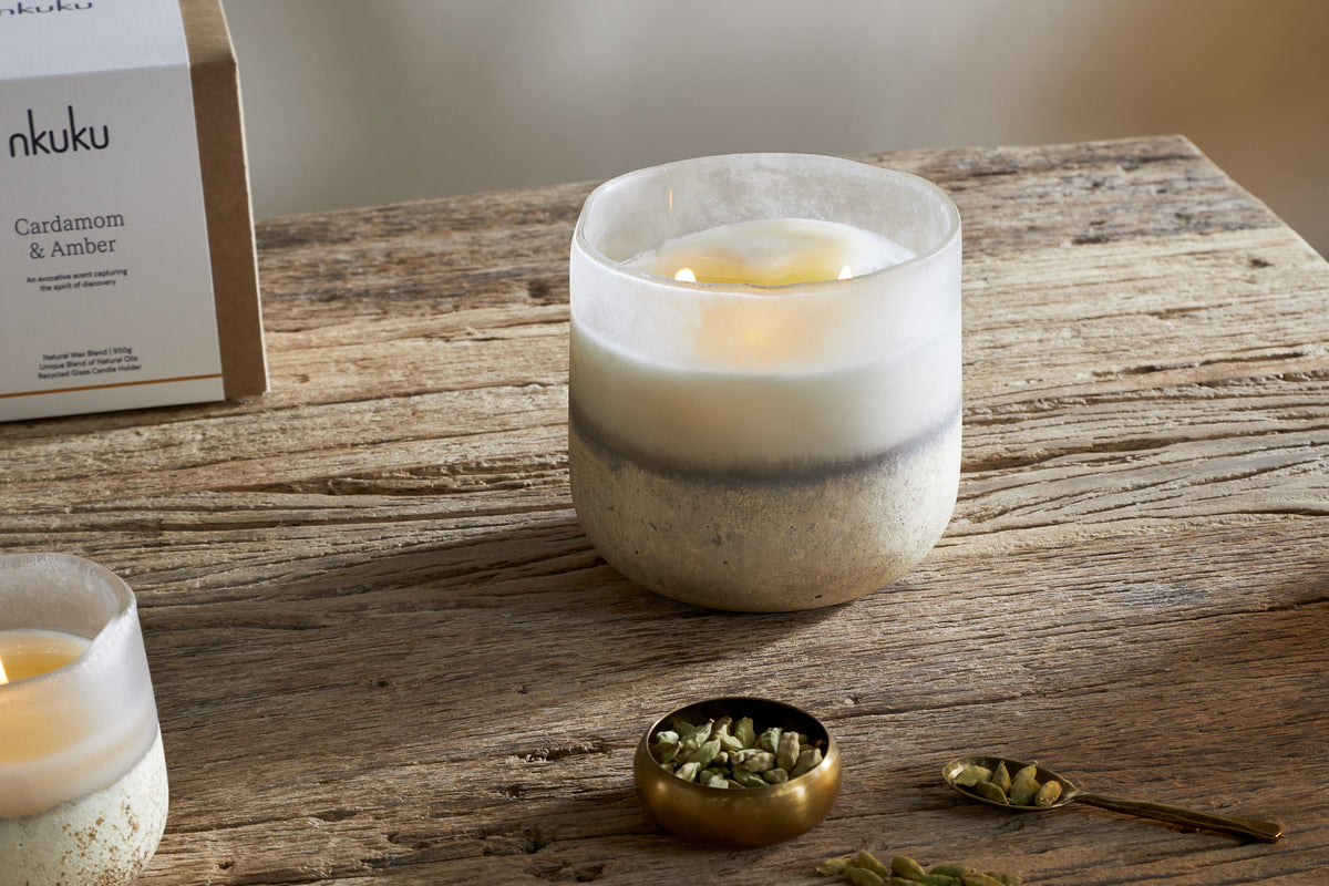 Cardamom & Amber 3 Wick Scented Candle - Aged Smoke - 3 Wick