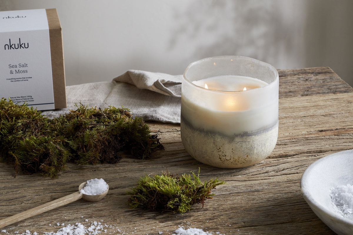 Sea Salt & Moss 3 Wick Scented Candle - Aged Smoke - 3 Wick