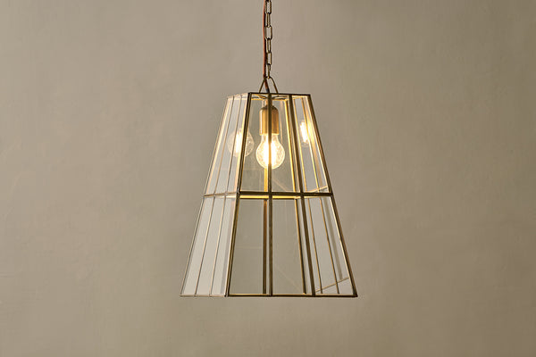 Solan Glass Lantern Pendant - Clear & Antique Brass