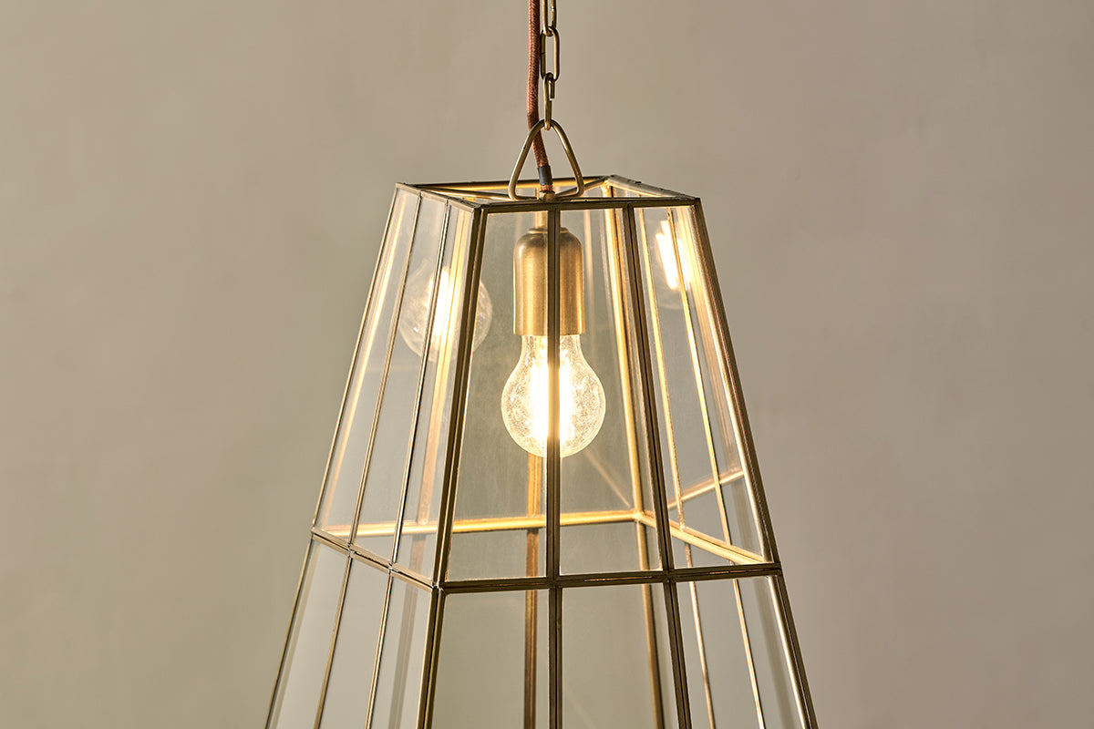 Solan Glass Lantern Pendant - Clear & Antique Brass