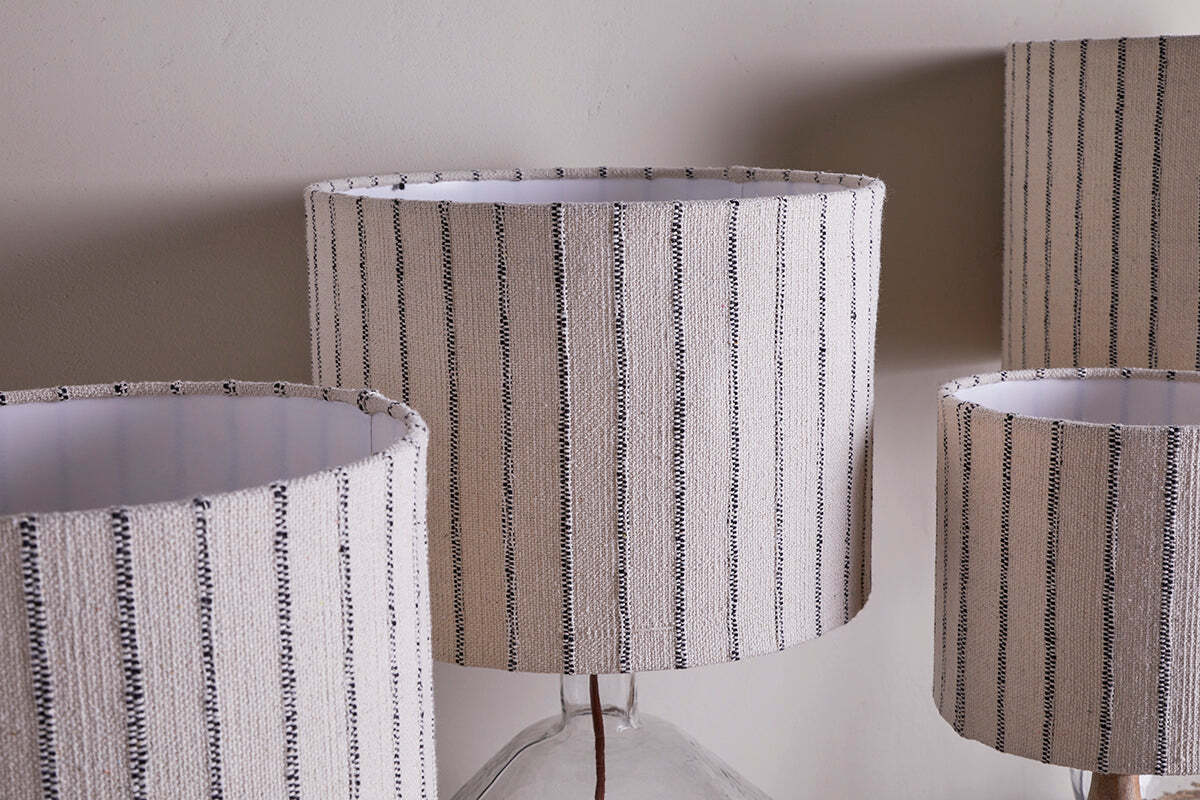 Sanja Cotton Stripe Lampshade - Off White & Grey