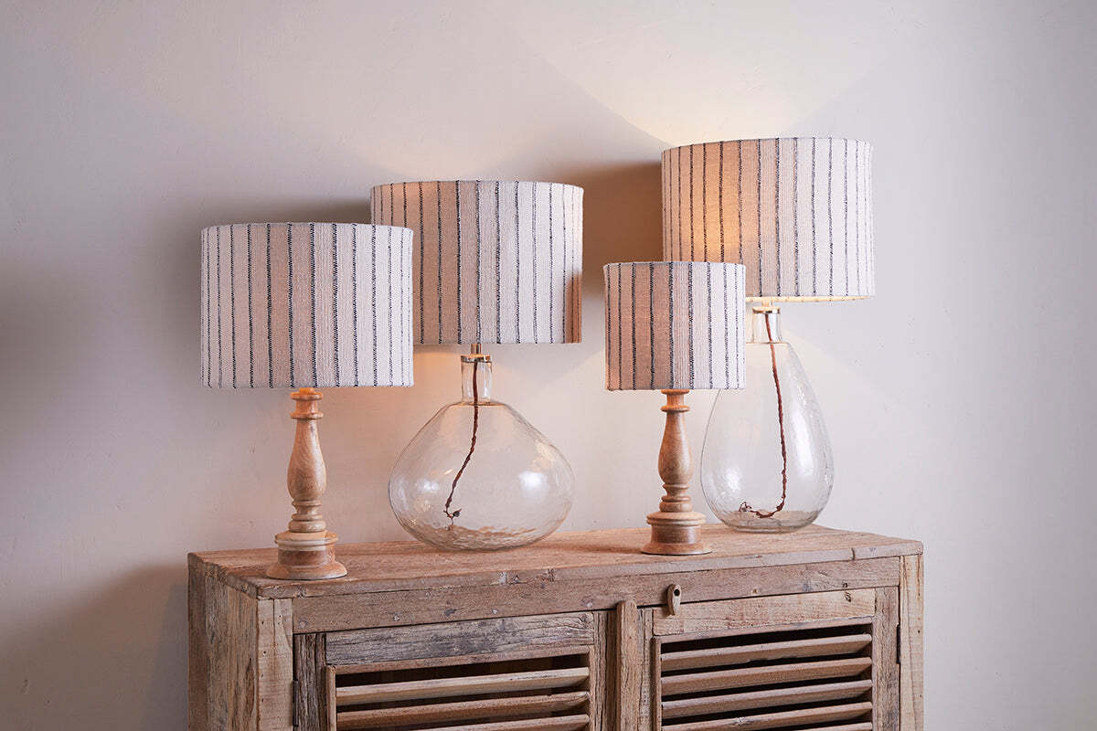 Sanja Cotton Stripe Lampshade - Off White & Grey