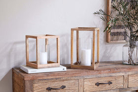 Sanora Mango Wood Lantern - Natural