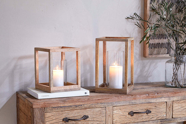 Sanora Mango Wood Lantern - Natural