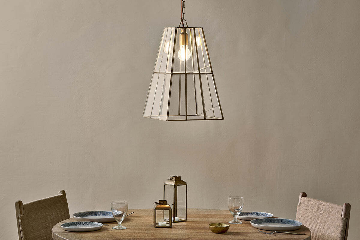 Solan Glass Lantern Pendant - Clear & Antique Brass