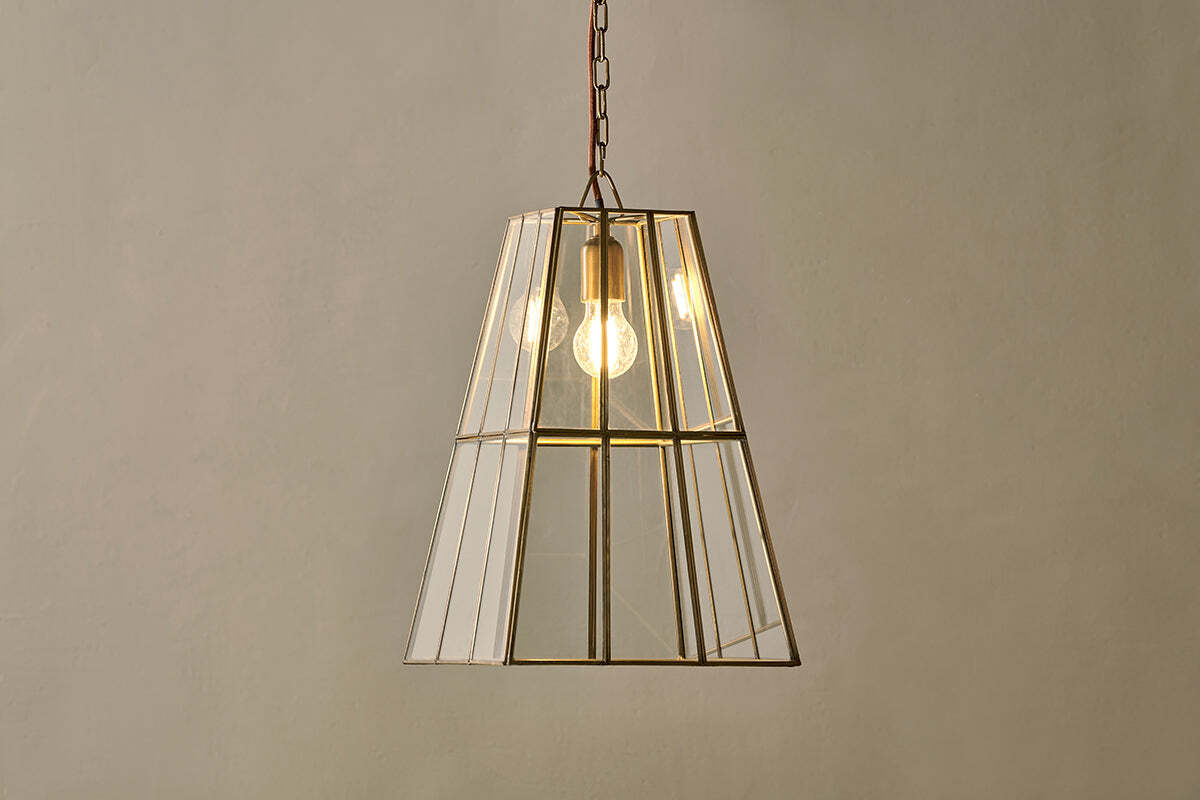 Solan Glass Lantern Pendant - Clear & Antique Brass