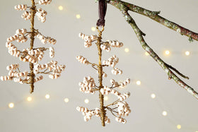 Tanu Mango Wood Beaded Baubles - Brass & Natural (Set of 3)