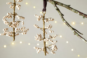 Tanu Mango Wood Beaded Baubles - Brass & Natural (Set of 3)