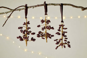 Tanu Mango Wood Beaded Baubles - Brass & Ruby (Set of 3)