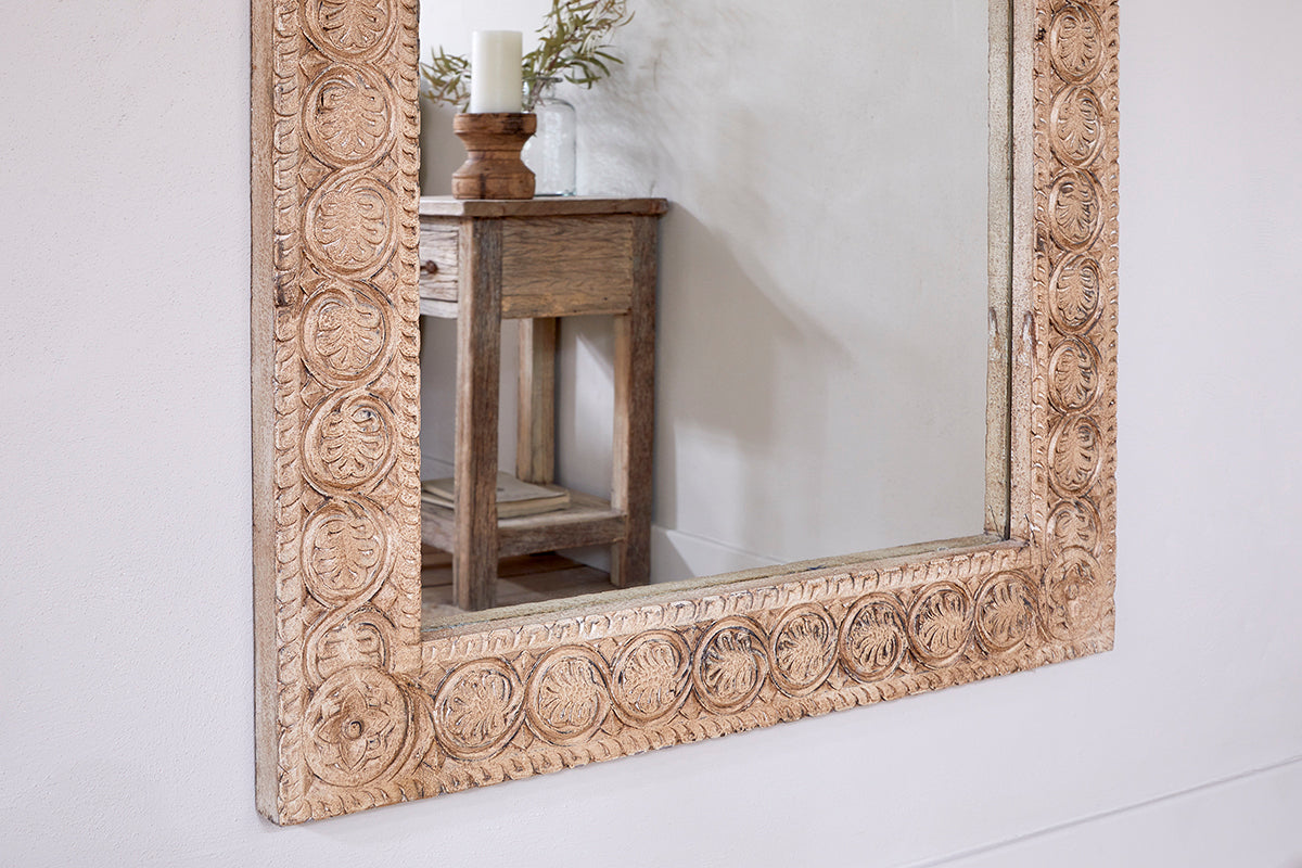 Tannir Carved Mango Wood Mirror - Natural-Trade nkuku