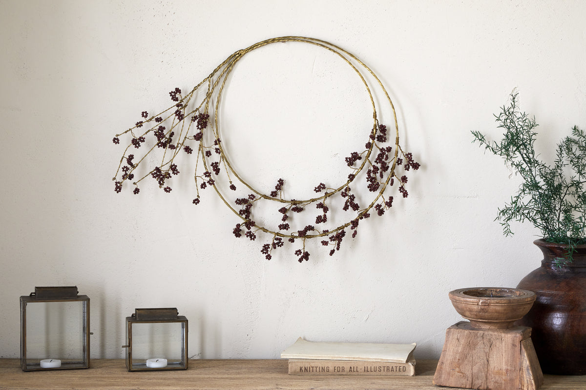 Tanu Layered Mango Wood Beaded Wreath - Brass & Ruby