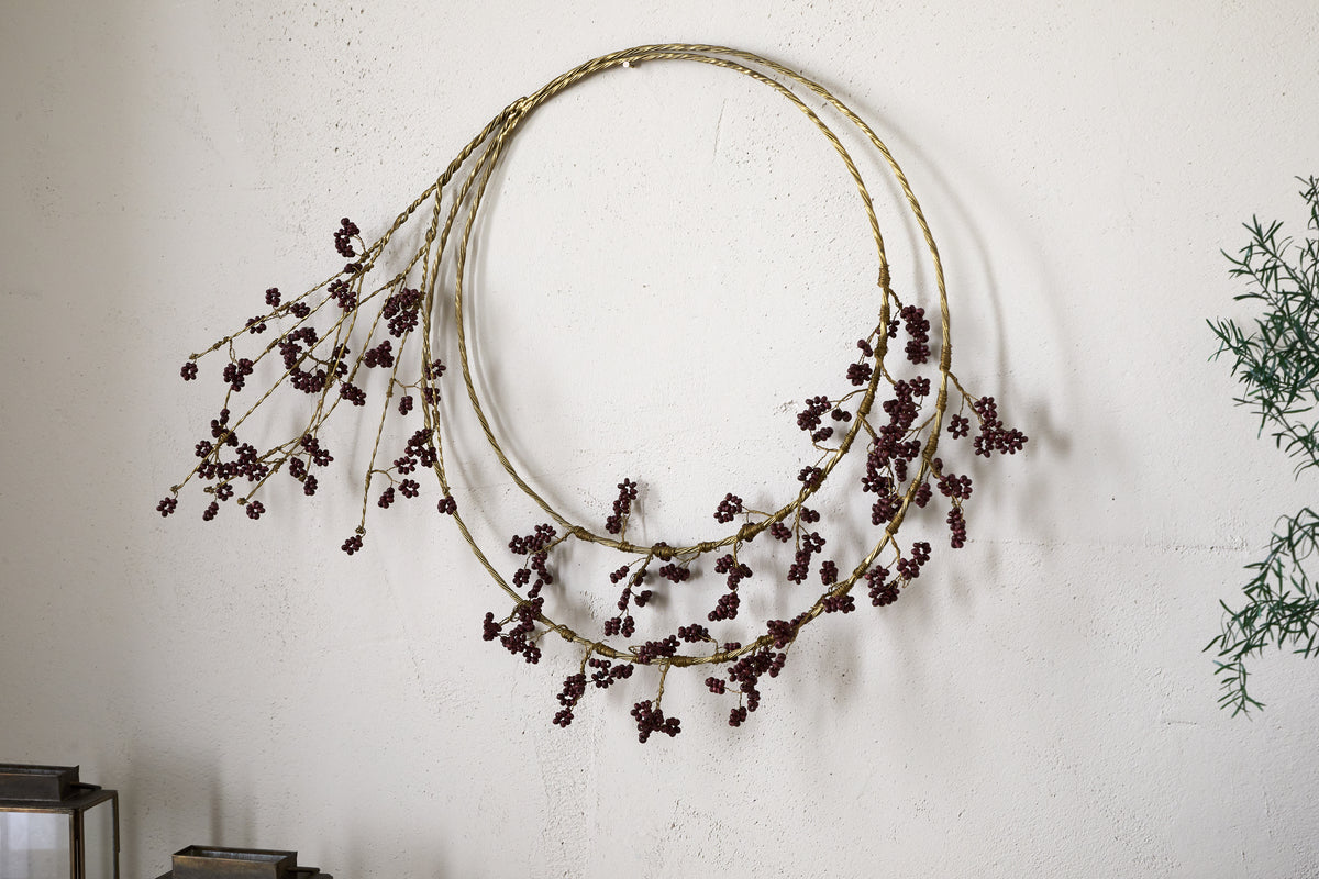 Tanu Layered Mango Wood Beaded Wreath - Brass & Ruby