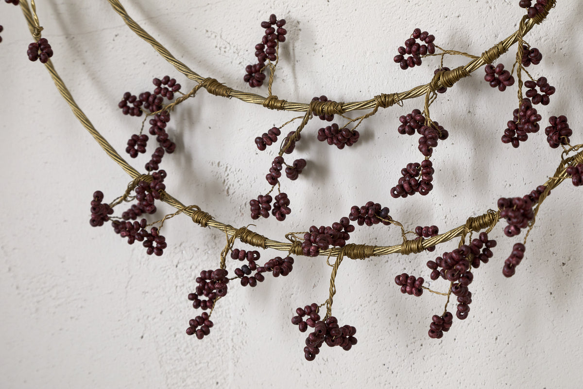 Tanu Layered Mango Wood Beaded Wreath - Brass & Ruby