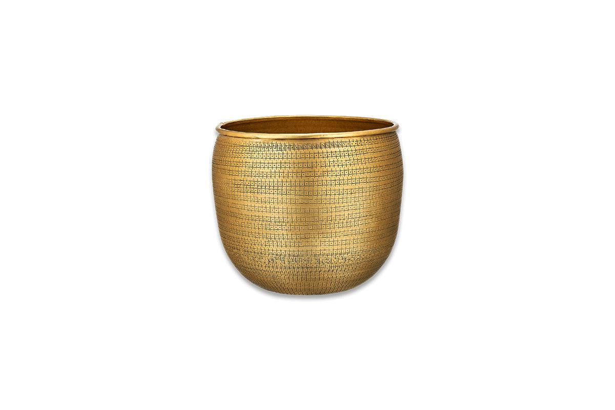 Tembesi Etched Planter - Antique Brass