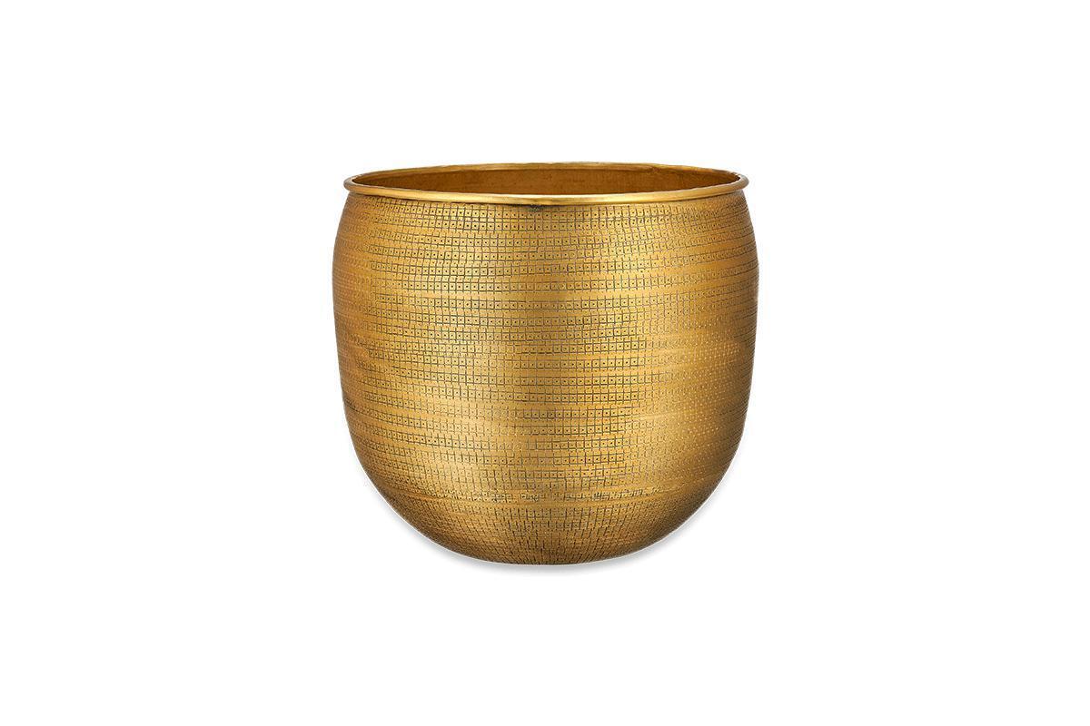 Tembesi Etched Planter - Antique Brass