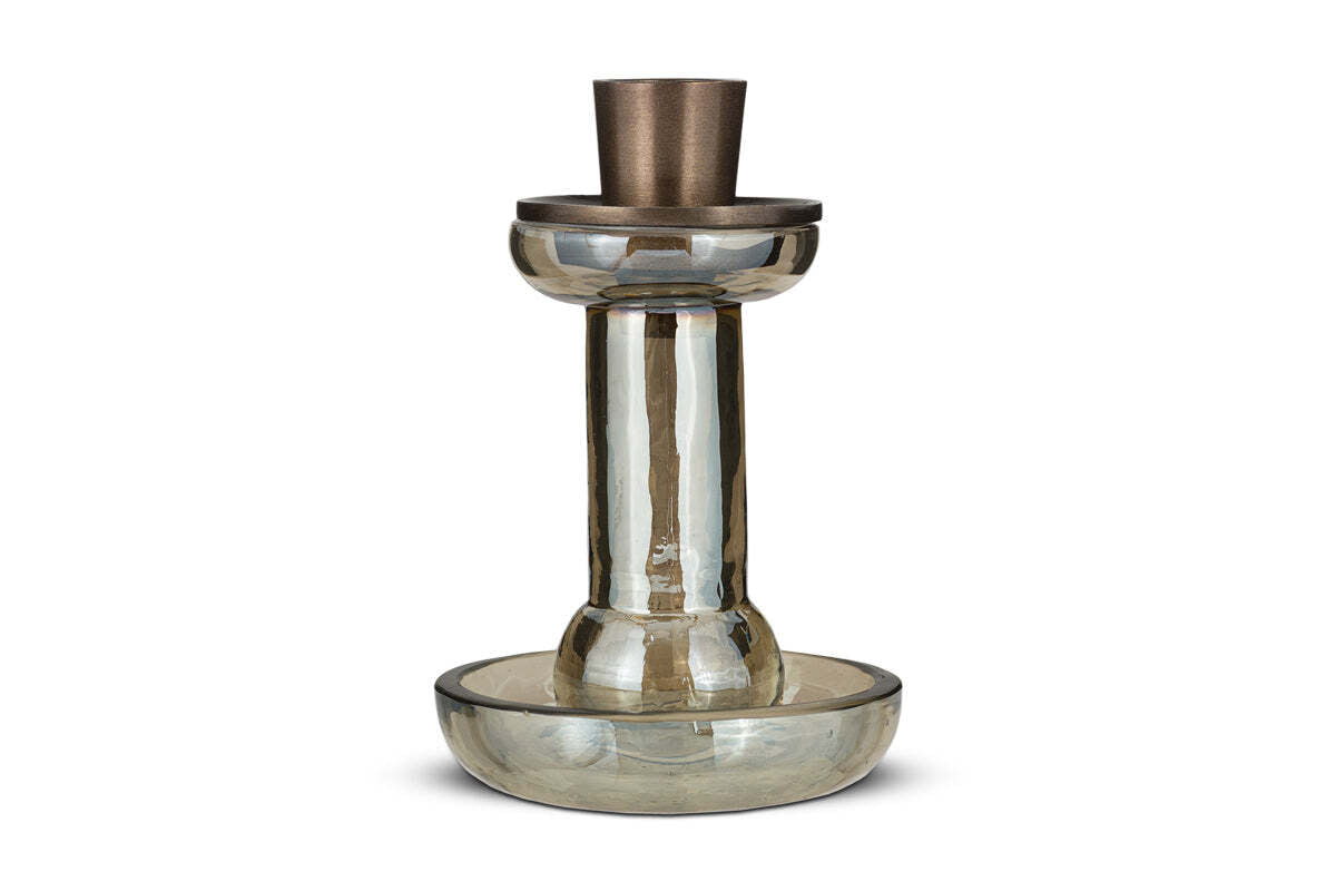 Tharad Recycled Glass Candle Holder - Smoke Lustre