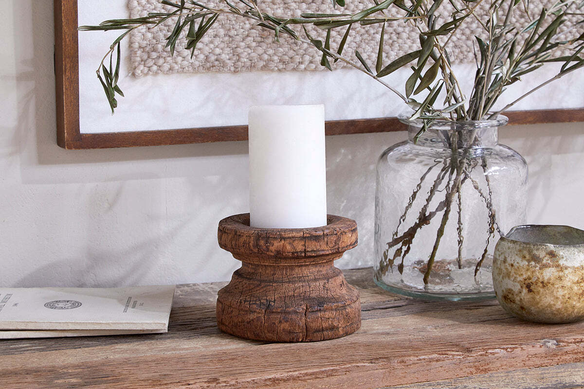 Thoko Reclaimed Round Candlestick - Dark Stain