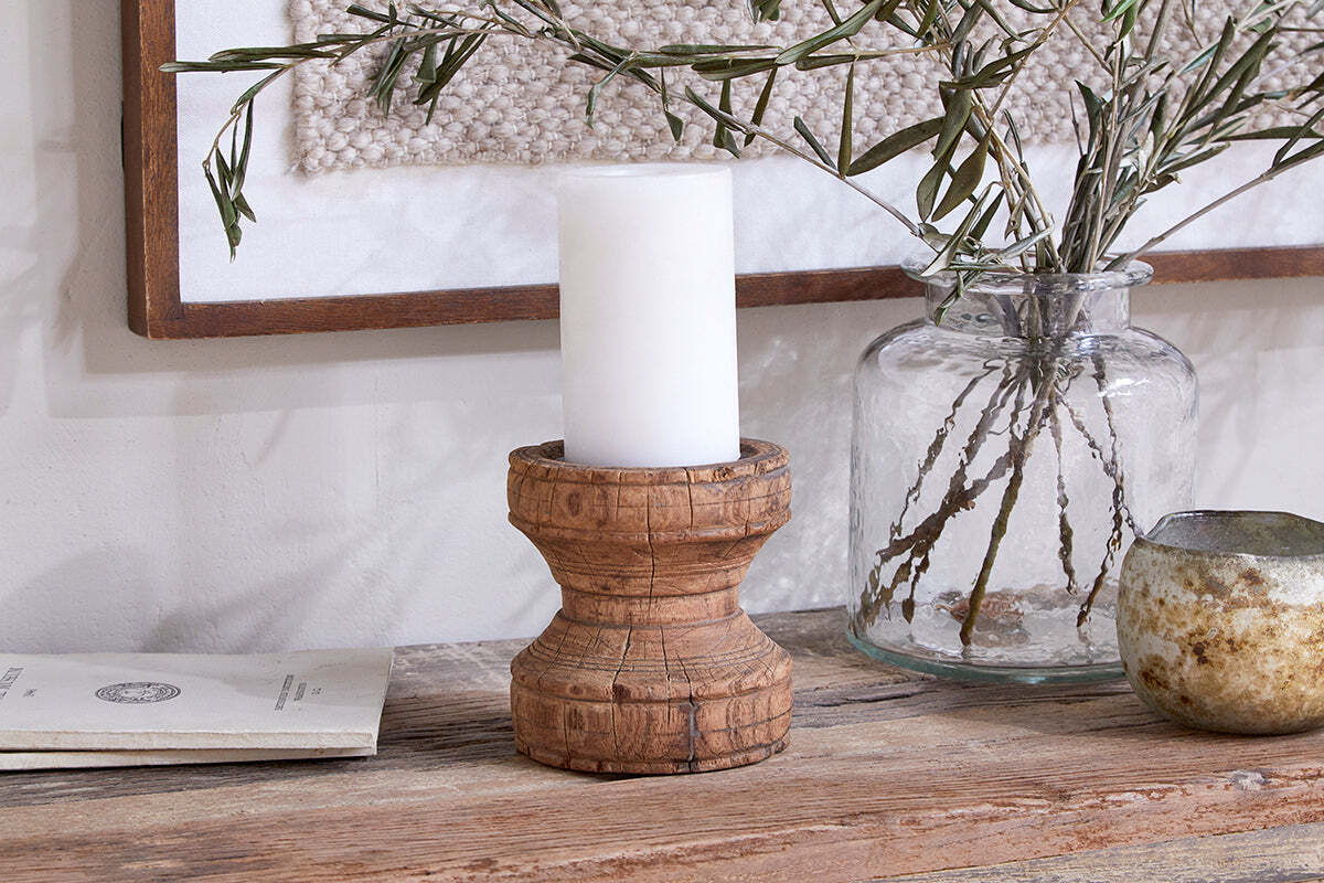 Thoko Reclaimed Round Candlestick - Dark Stain