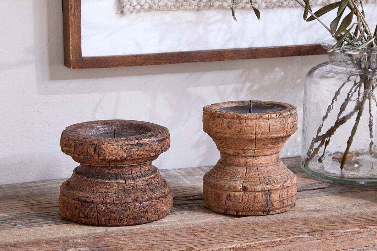 Thoko Reclaimed Round Candlestick - Dark Stain