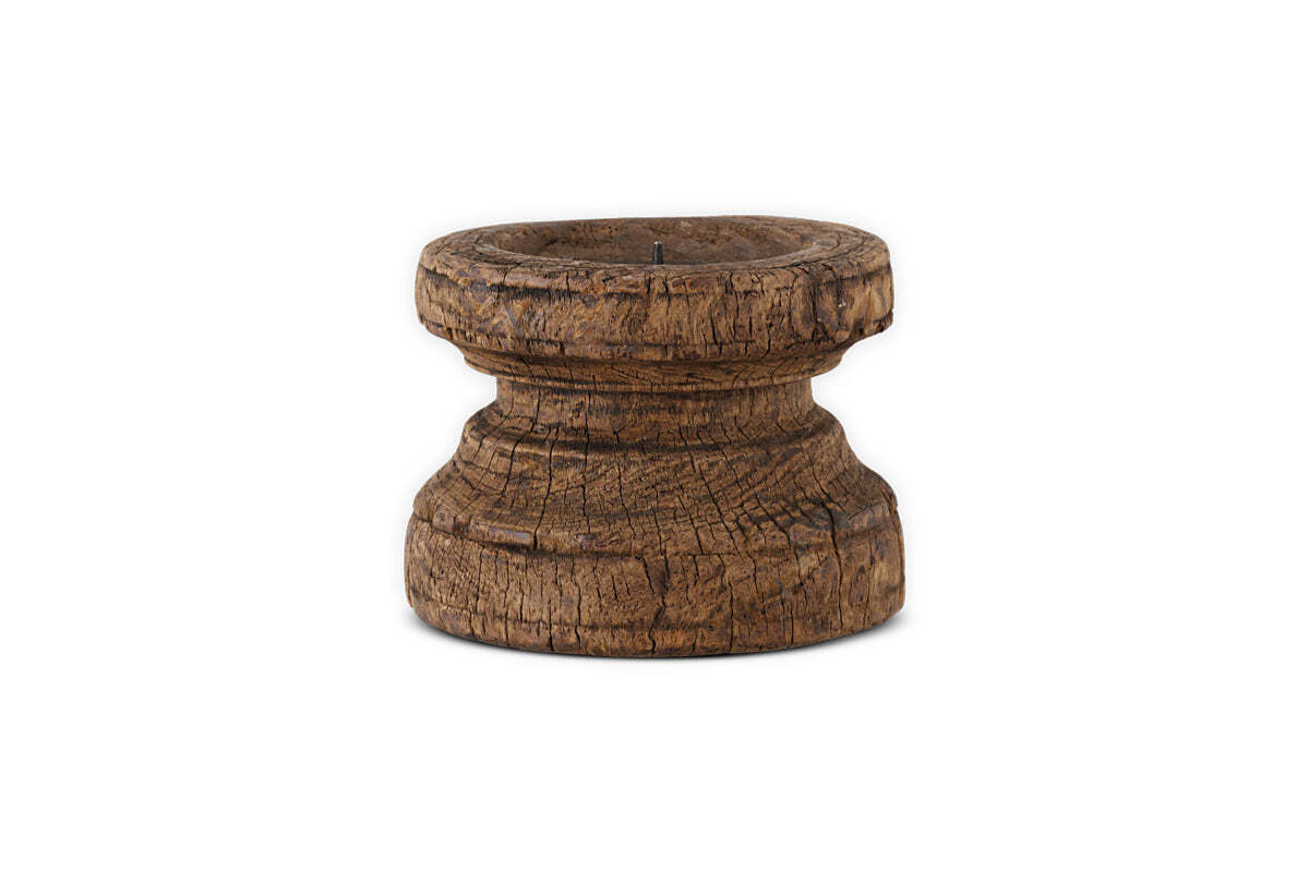 Thoko Reclaimed Round Candlestick - Dark Stain