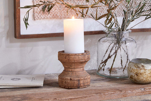 Thoko Reclaimed Round Candlestick - Dark Stain