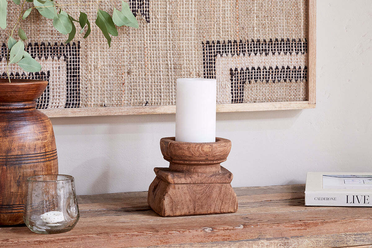 Thoko Reclaimed Square Candlestick - Dark Stain