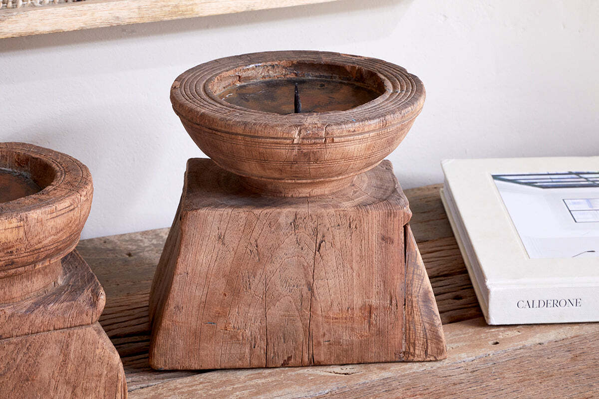 Thoko Reclaimed Square Candlestick - Dark Stain