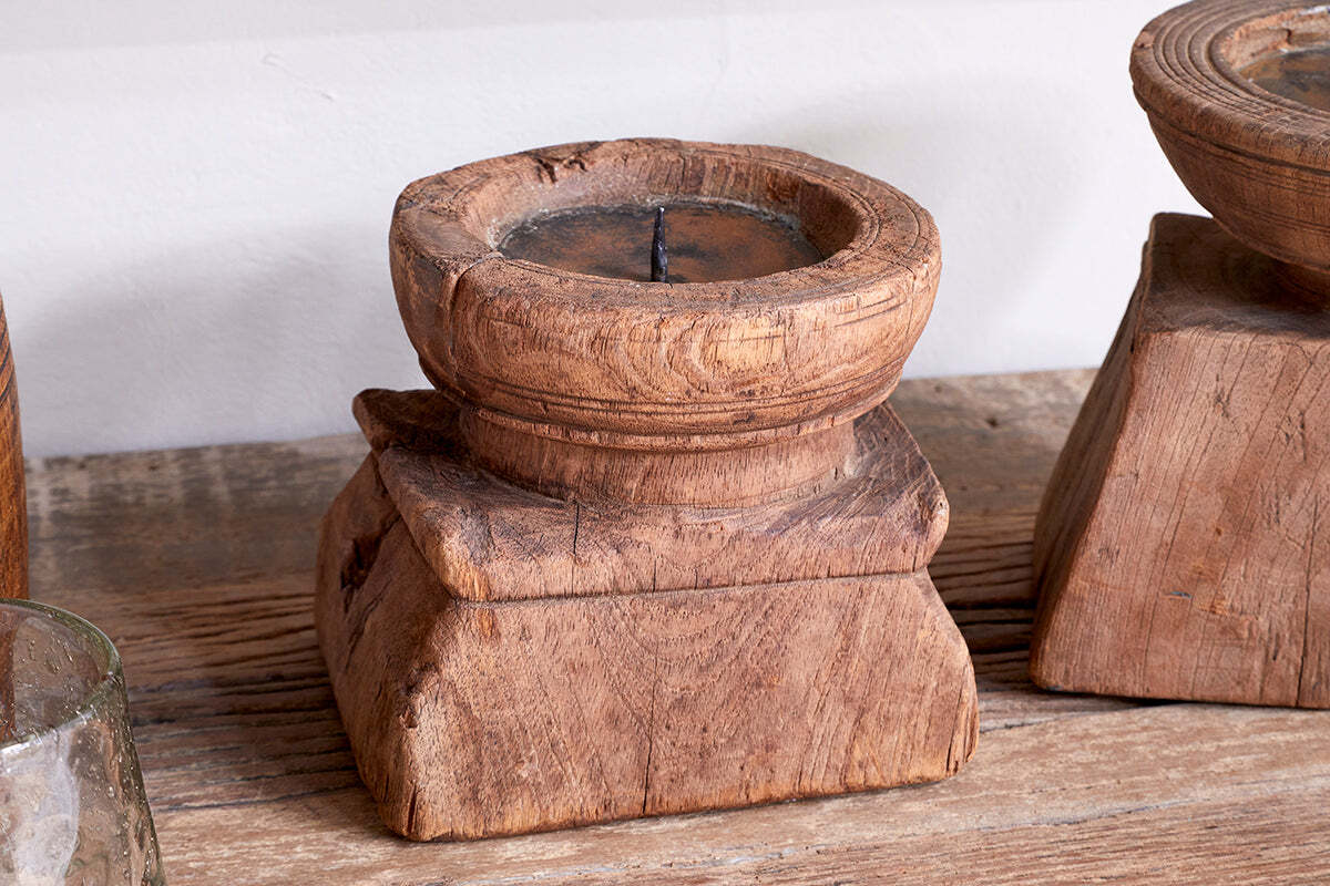 Thoko Reclaimed Square Candlestick - Dark Stain
