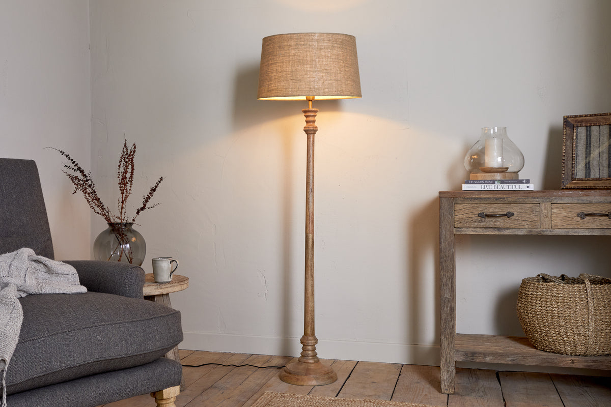 Usha Classic Wooden Floor Lamp - Natural